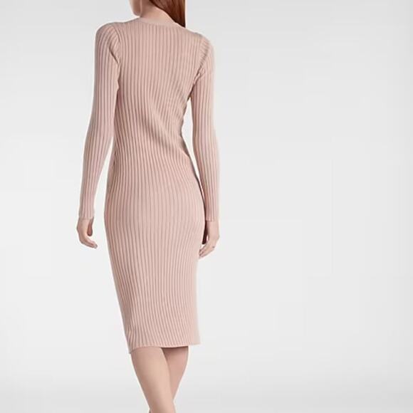 EXPRESS Ribbed Jewel Button Front Midi Sweater Dress Mauve Pink {XX1} - Picture 4 of 9